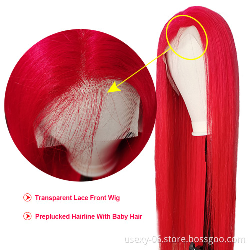 Colored Bone Straight Human Hair Lace Wig 613 Blonde Red HD Transparent Lace Frontal Wigs Human hair Lace Front Brazilian Wig